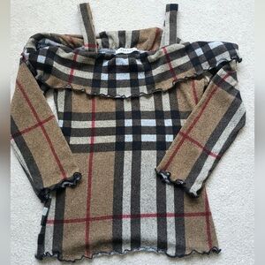 Papaya Cream Grid Pattern Off the Shoulder Top - Size S